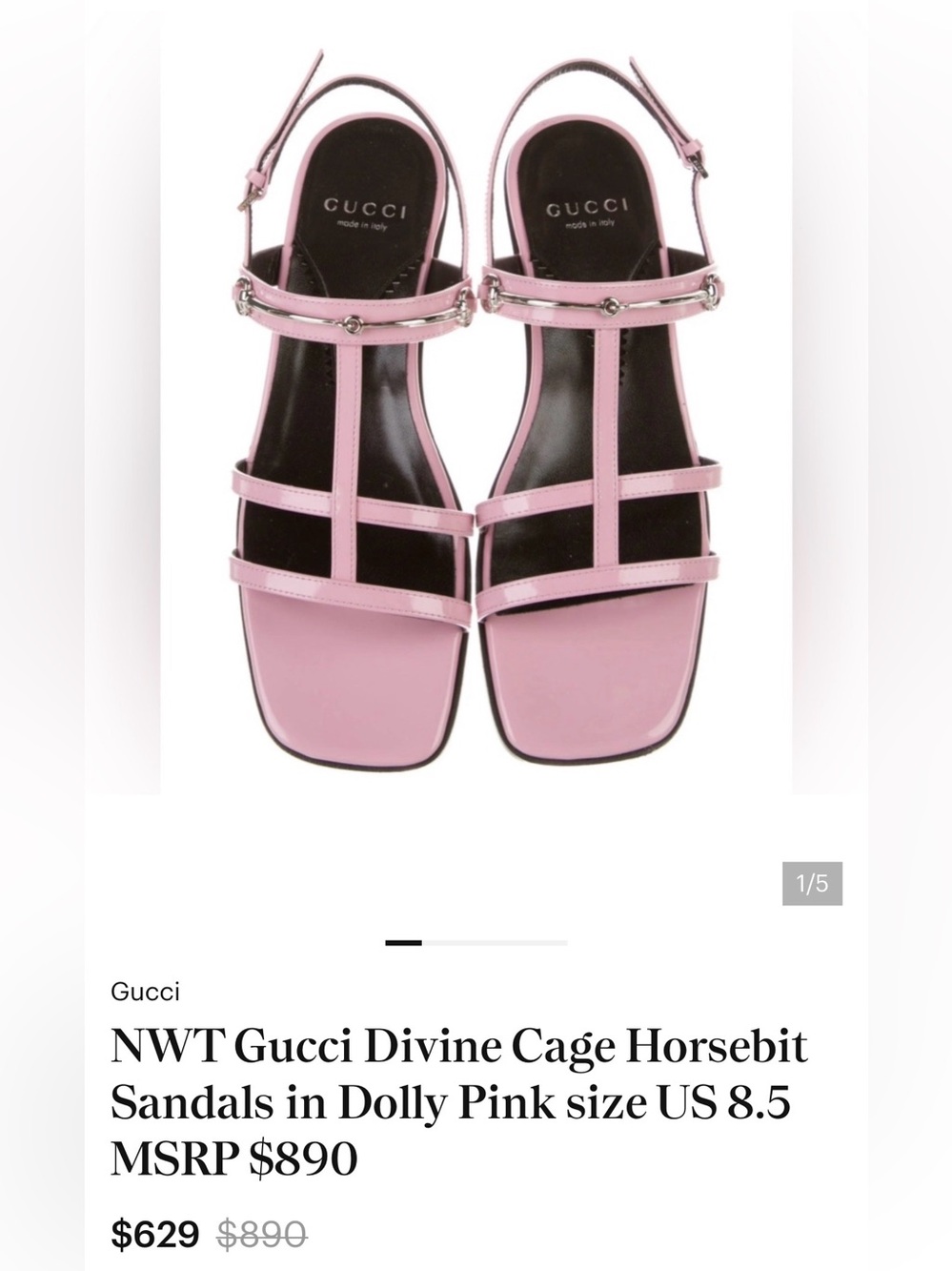 Gucci Black Patent Leather Silver Horsebit Divine Cage Flate Sandals (Size 38.5) - Picture 13 of 16